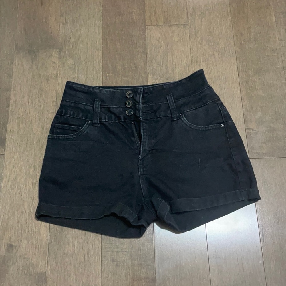 High waisted black jean shorts